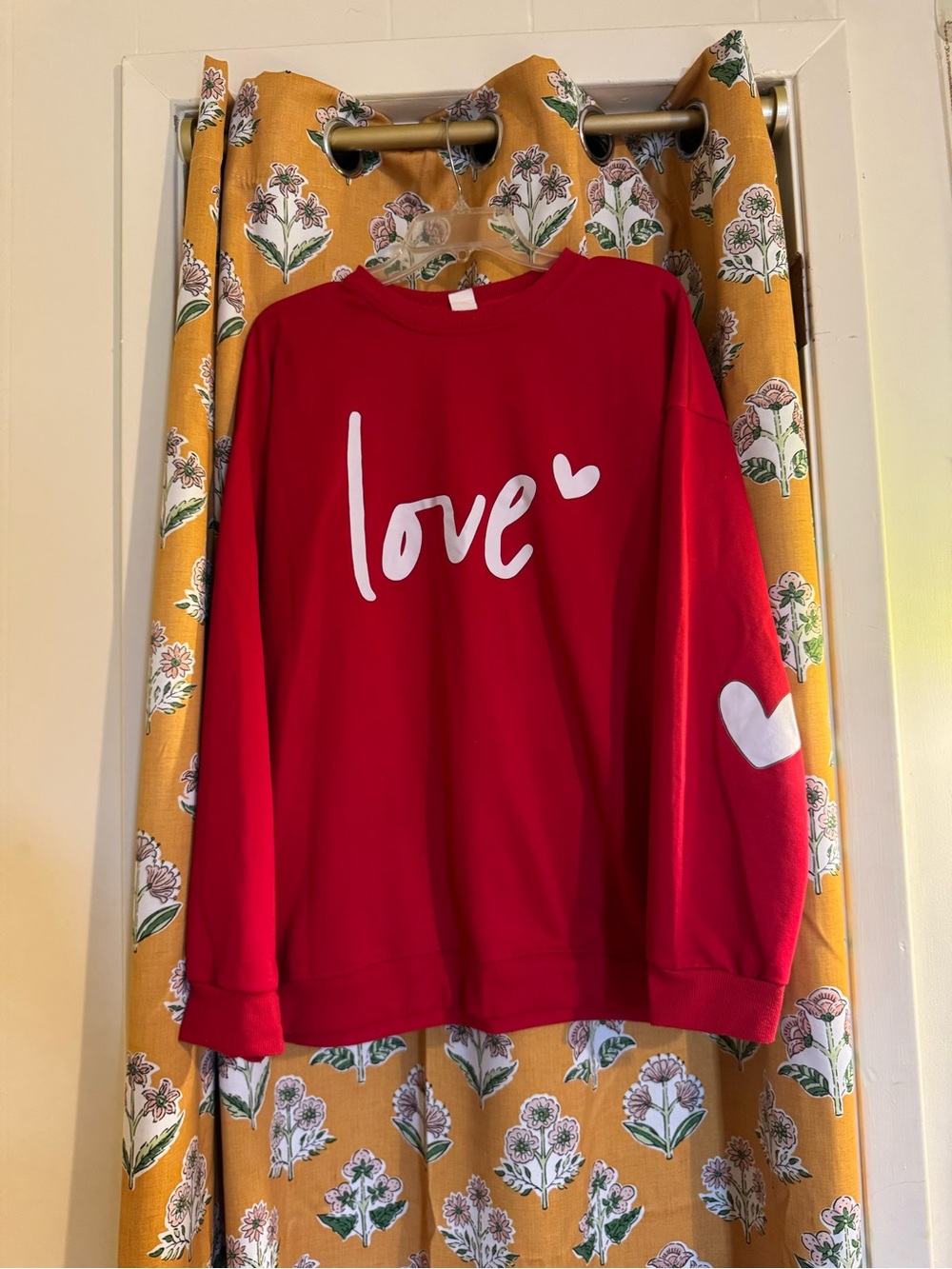 SHEIN Red 'Love' Long Sleeve Tee with White Heart